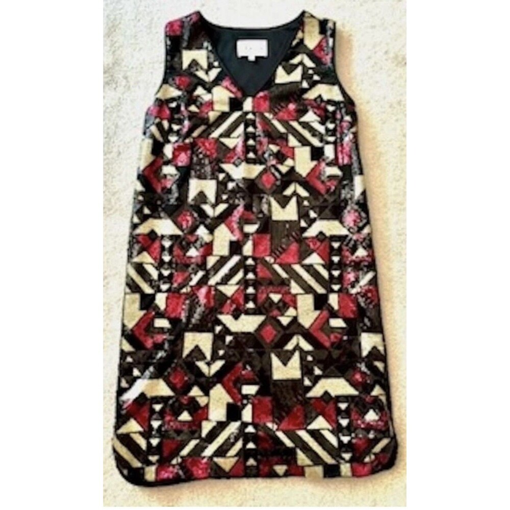 Nwt Nicole Miller New York V-Women Dress Size 8 Neck Sequin Shift Cocktail - Picture 3 of 16